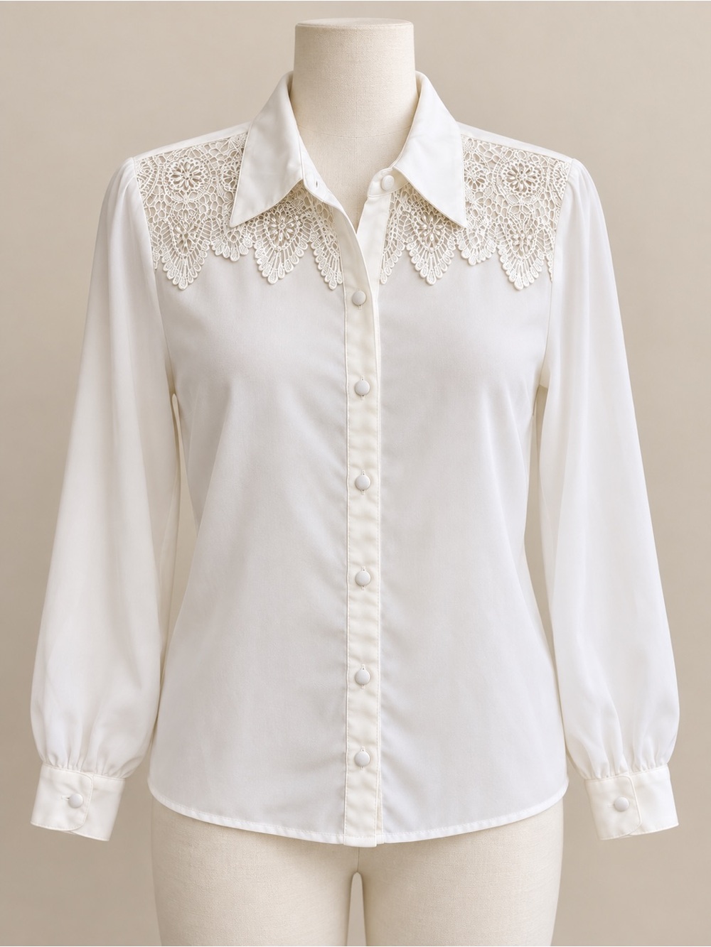 Baxter & Wells Petite 8P Ivory Lace Yoke Button Down Blouse